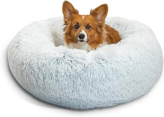 he Original Calming Donut Cat and Dog Bed in Shag Fur Frost